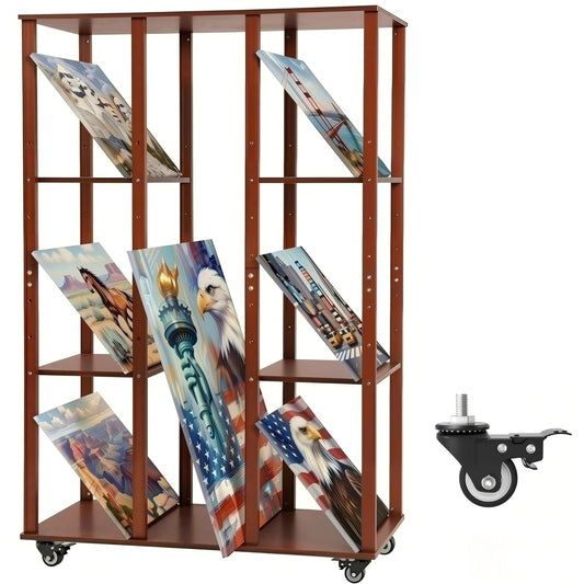MOOFI Extra-Large Art Storage Rack with Wheels, Adjustable Display Wooden Drying Rack for Canvas, Panels, Prints and Artworks, Multi-Tier Art Organizer for Galleries, Classroom, Studios (Walnut)