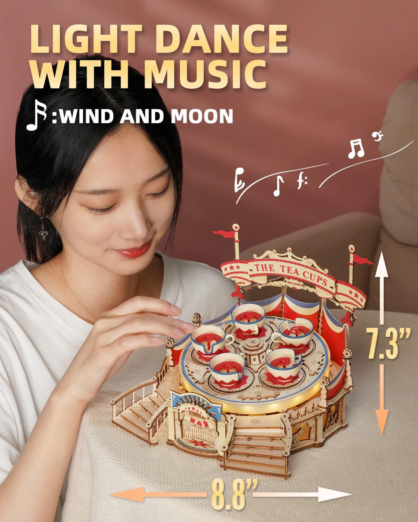ROKR 3D Wooden Puzzles for Adults-LED Wooden Music Box Kits-Wood Model Kits to Build-3D Puzzles for Teens and Adults-Christmas STEM Toy Gifts
