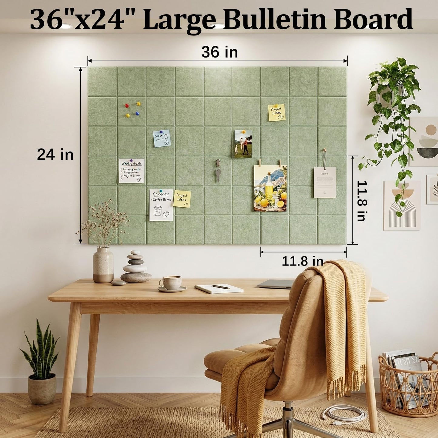 Large Felt Bulletin Board for Walls: 6-Pack Black Cork Board Alternative 11.8x11.8 Inch Peel and Stick Pin Board Wall Decor for Home Organization, Office Memo Board, Self-Adhesive Wall Tiles
