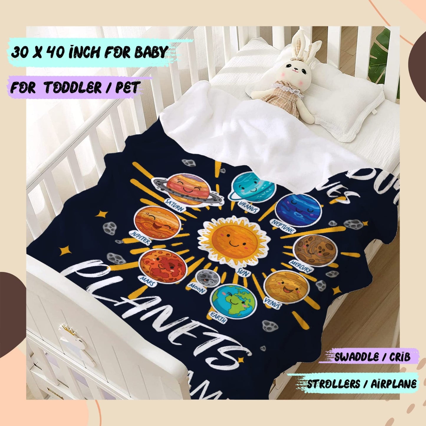 ARTBLANKET Just A Boy Who Loves Planets & Solar Throw Blanket Fannel Fleece Super Soft Funny Blanket Travel Throw Blanket for Bed Couch Sofa Custom Name