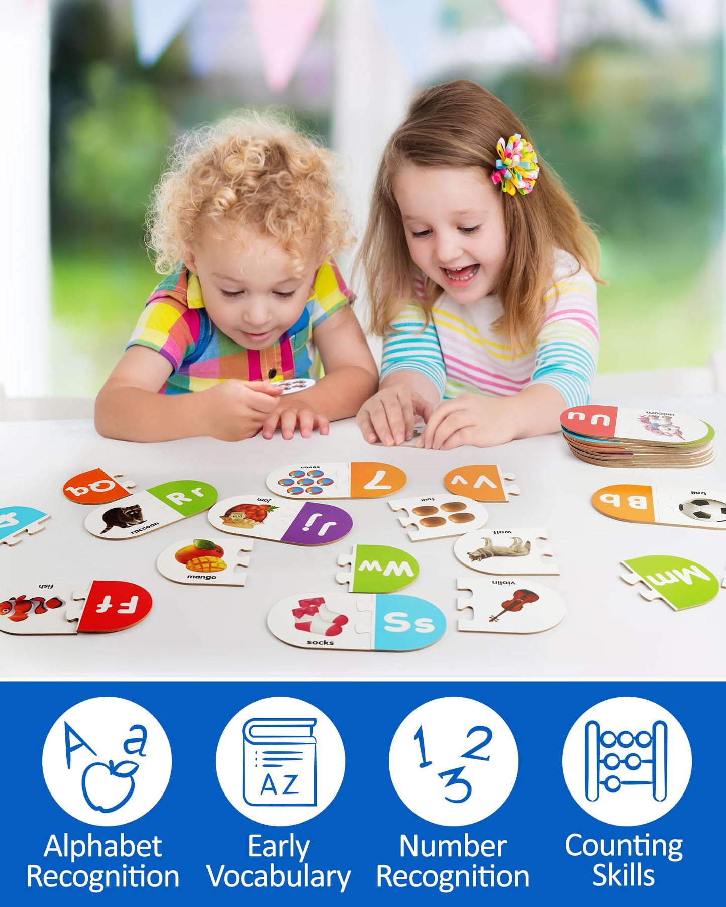 Coogam Learning Alphabet Matching Game, 36pcs Self-Correcting Sight Words Letter Number Cards, Fine Motor Educational Montessori Toy for Preschool Kindergarten 3 4 5 Years Old