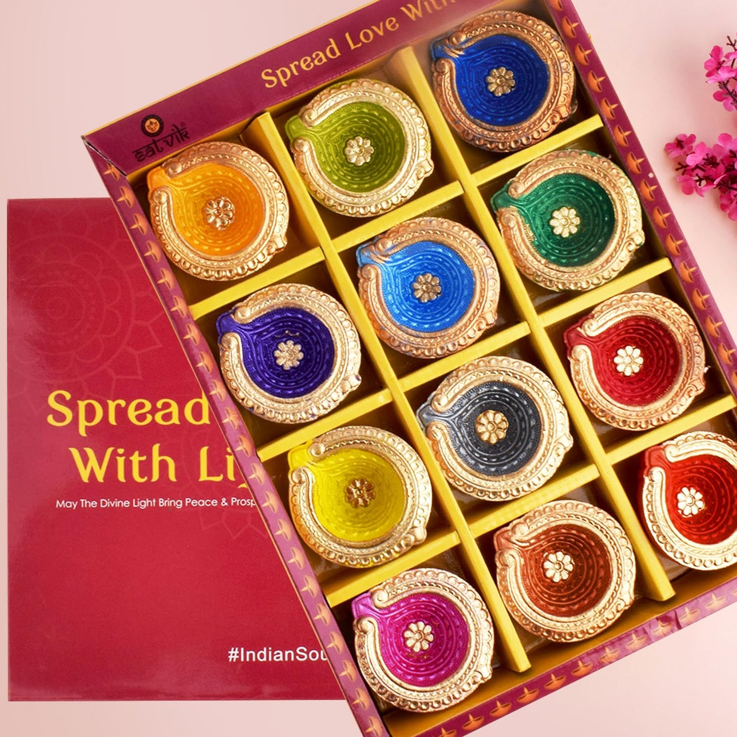 CRAFTSMAN Set of 12 Multicolored Clay Diyas | Handcrafted Terracotta Lamps for Diwali | Model DIYA001