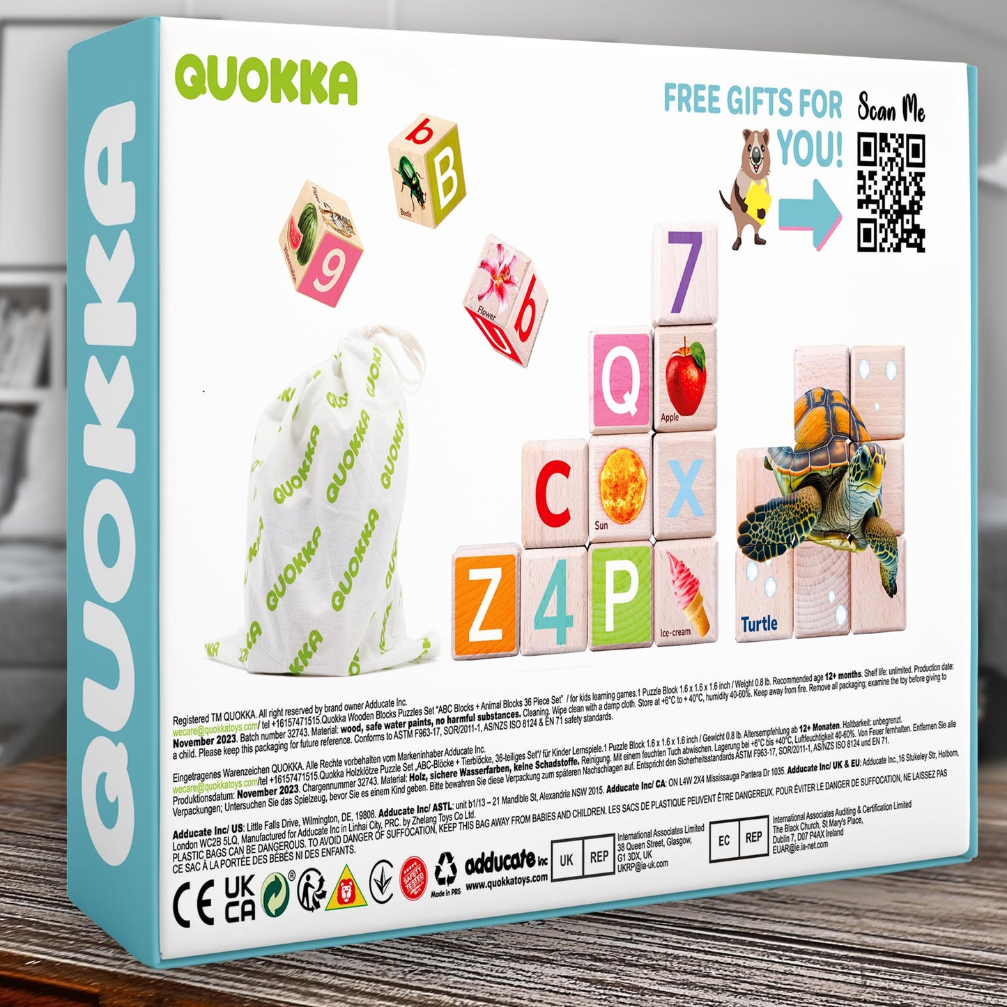 QUOKKA Montessori Wooden Blocks for Toddlers 1-3 - 35 Realistic ABC Learning Baby Blocks for Kids 3-5 Year Olds - Stacking Alphabet Wood Toys for 2-4 yo - Learn Letters Numbers