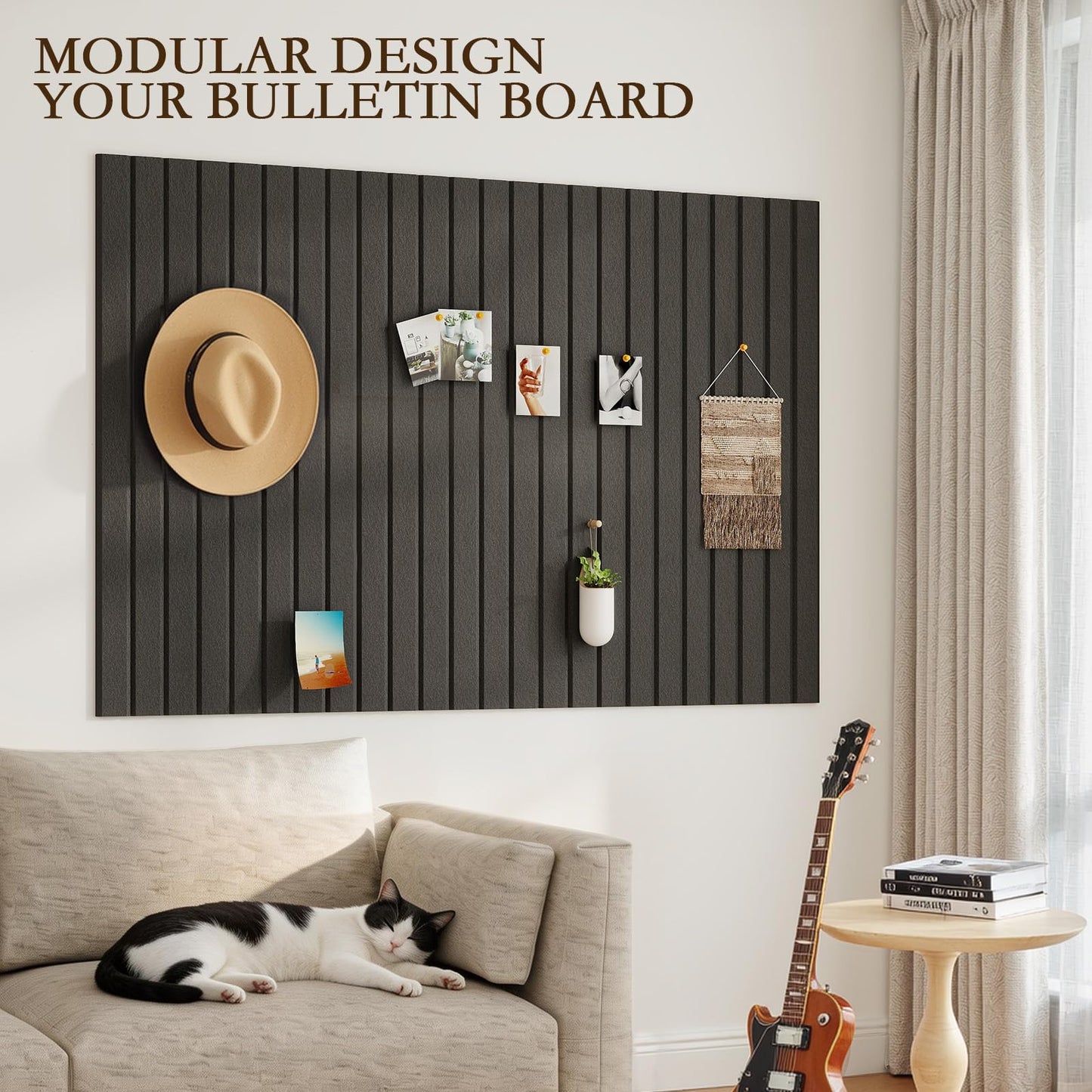 JBER Large Felt Bulletin Board 36" x 24" - 6 Pack Felt Wall Tiles, Cork Board Alternative to Use in Office & Home Decor, Classroom Decor, Vision Board to Display Your Photos(Black)