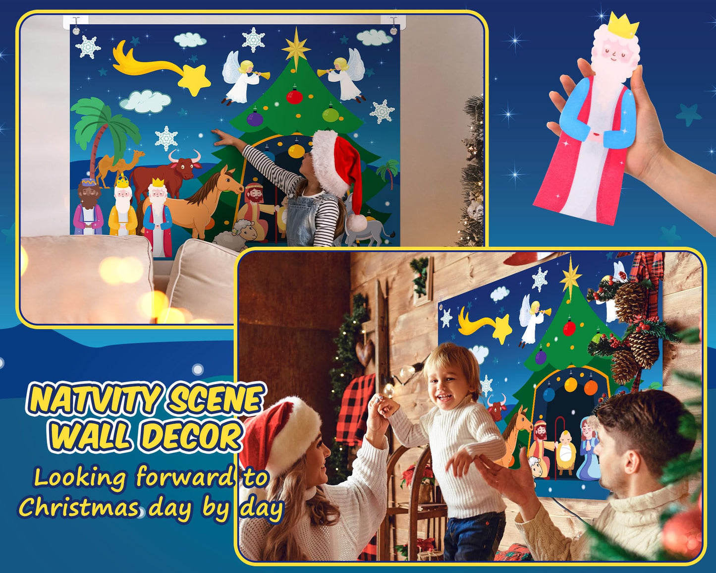 Yexiya Christmas Nativity Scene Felt Story Board Set for Toddlers Children, 3.4 Feet Nativity Crafts for Kids Preschool Sunday School Decorations Reusable Wall Hanging Gift for Boys Girls (Fresh)