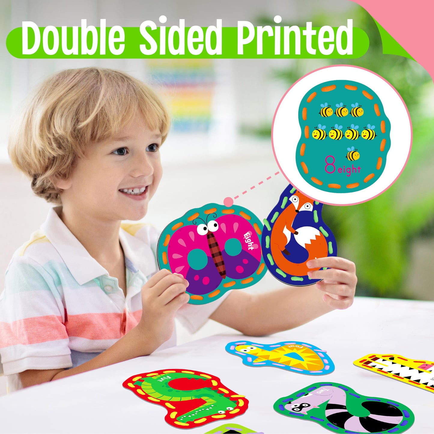 SpriteGru 10 Pieces Number Lacing Cards, 0-9 Double Sided Sewing Cards with 10 Colorful Laces, Imagination Development Lacing Toys Games for Children Educational and Learning Activity