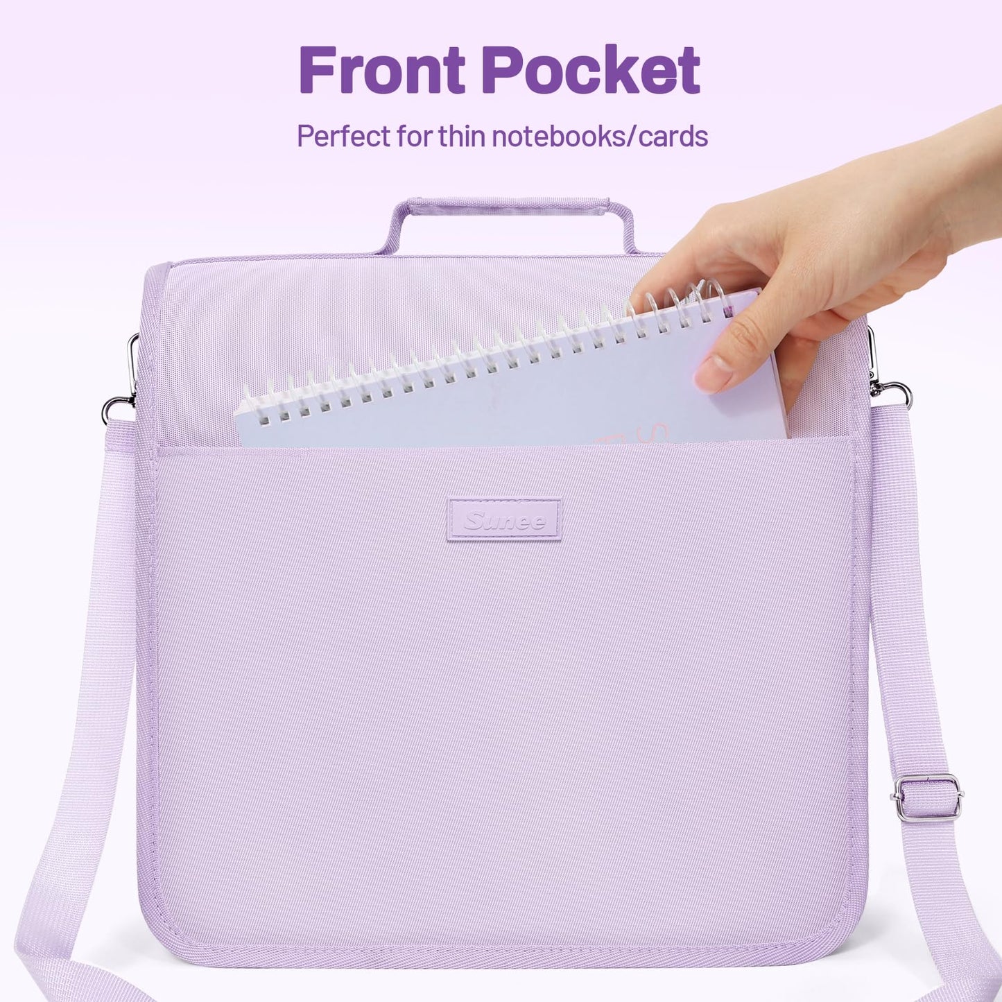 SUNEE Zipper Binder 3 Ring, 3 Inch O-Ring with Handle and Shoulder Strap, 600-Sheet Capacity, 5-Tab Expanding File Folder, Multi-Pockets for Middle School Organizer Binder with Zipper, Lavender Purple