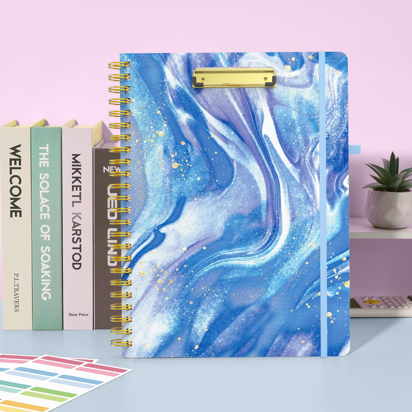 Sooez Clipboard Folio with Refillable Notepad, Folder with 10 Storage Pockets for Letter Size, Spiral Clipboard Notebook, Cute Portfolio for School, Office & Nursing