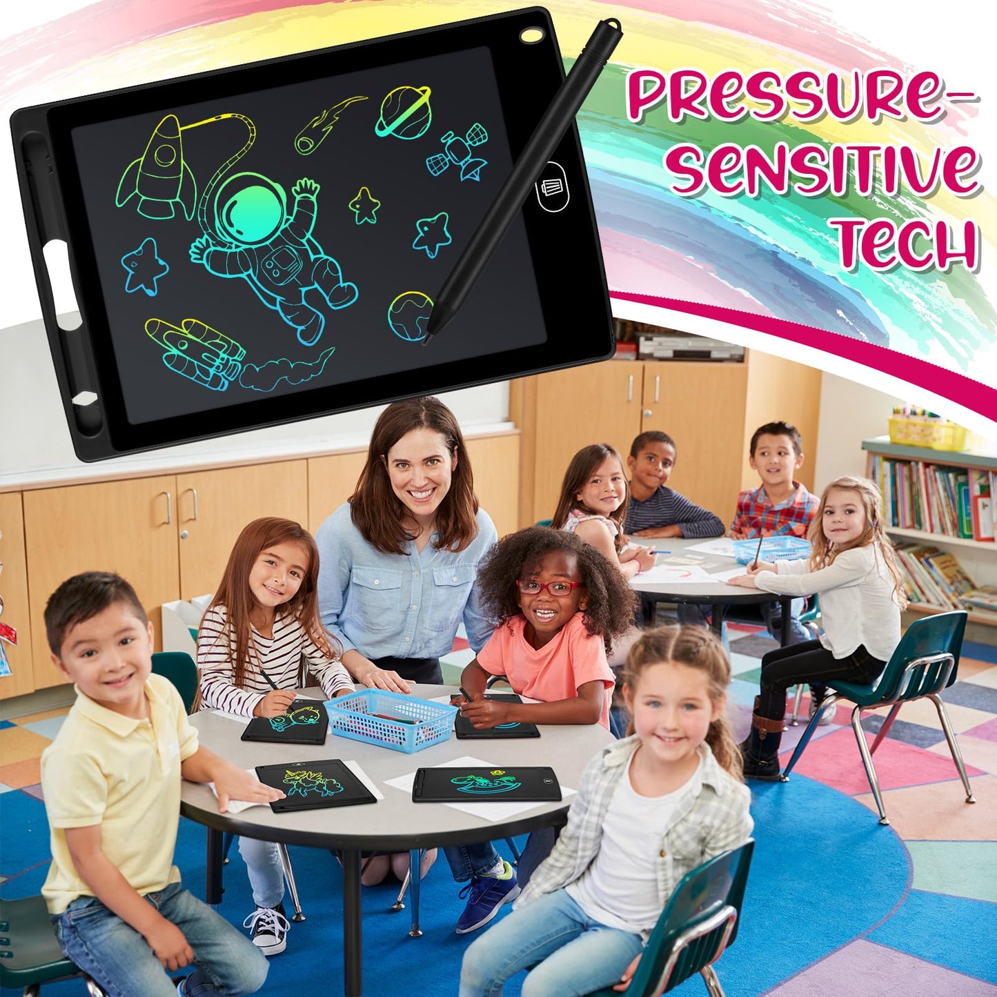 Zhehao 20 Pack LCD Writing Tablet for Kids: 8.5 Inch Colorful Drawing Doodle Boards - Reusable Erasable Doodle Board Educational Learning Toys Gifts for Toddlers Ages 3-8 Party Favors(Black,Cute)