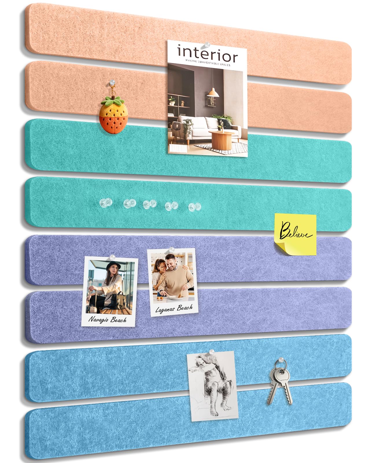 Small Cork Bulletin Board Tiles, Felt Wall Decor and Office Desk Accessories for Vision, Message Center, Picture and Prayer Board, Dorm, Room, Home Office Essentials and Organization(Coastal Haze)
