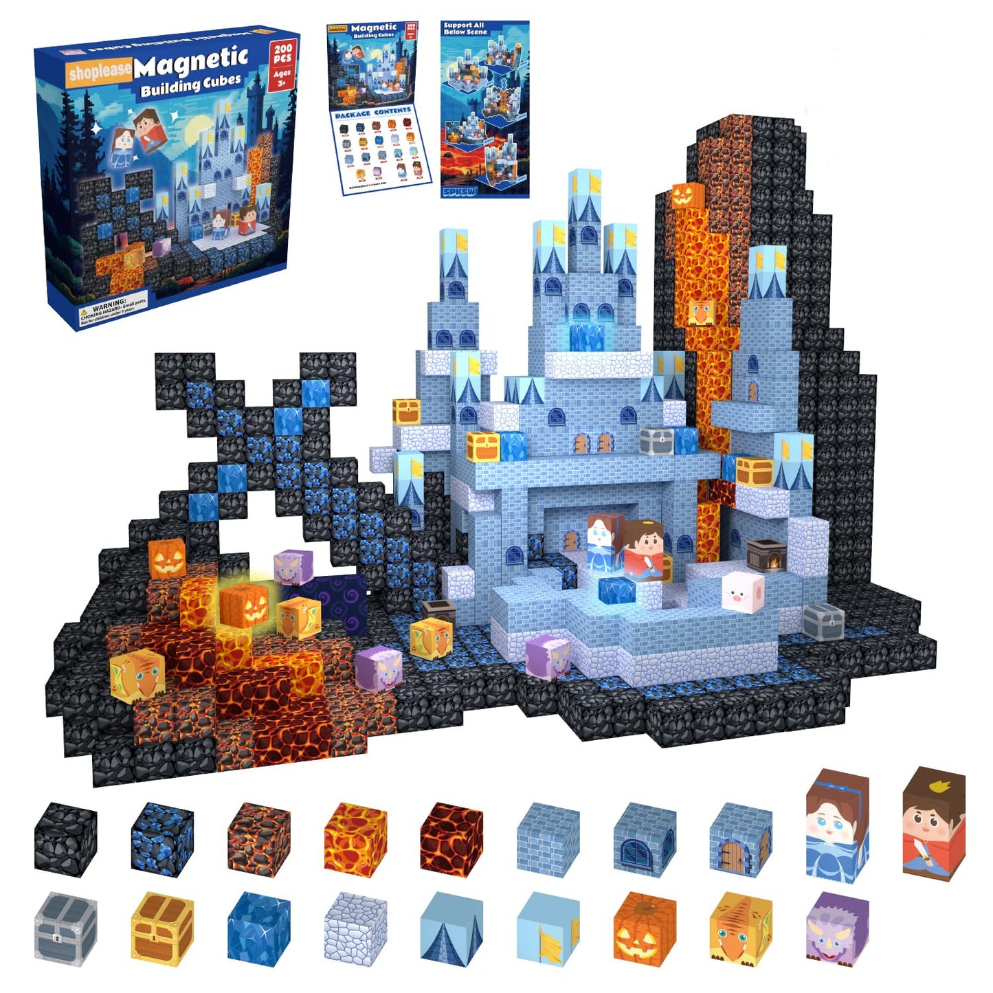 shoplease Magnetic Building Cubes for Kids, 200 Pieces, Building Blocks Set, Ages 3+, STEM Educational Toy Set