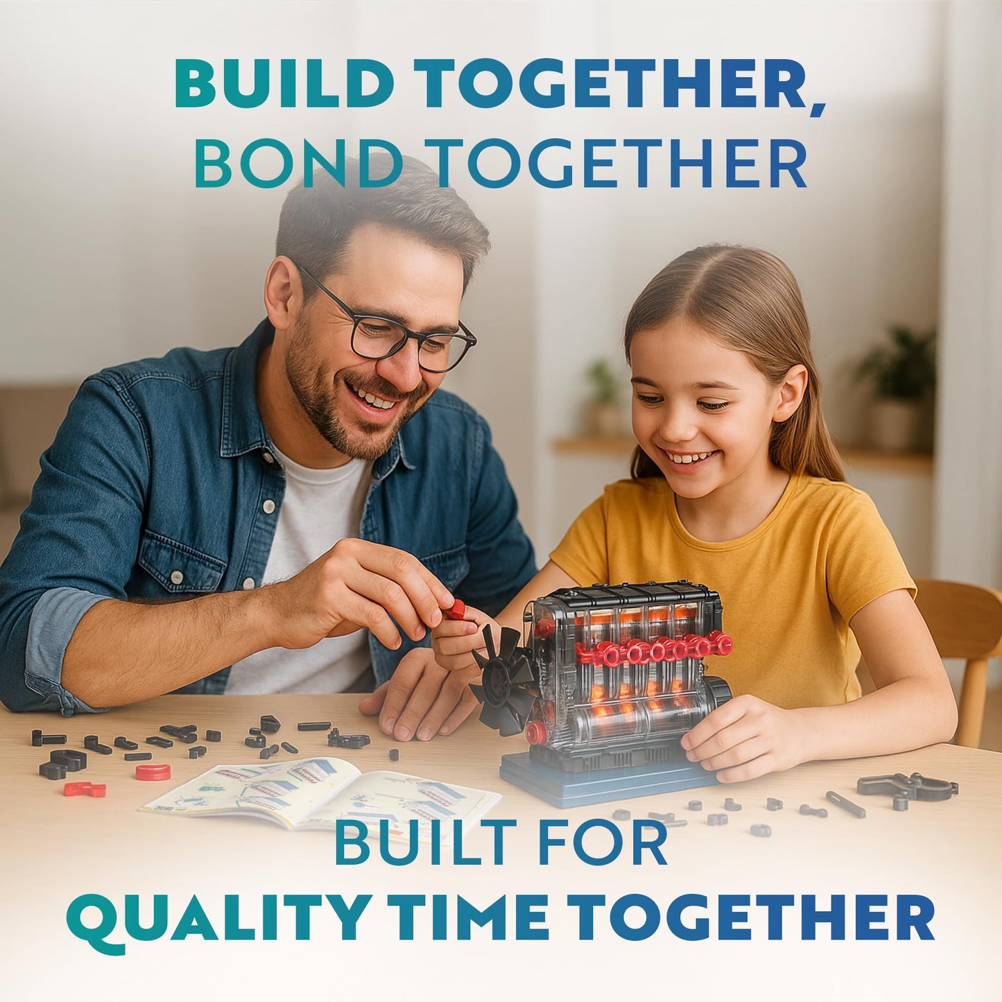 Playz Inline 6 Engine Model Kit - Build Your Own STEM Inline 6 Small Engine that Runs Kit for Adults & Kids Age 10-12+, Visible Inline 6 Mini Engine Kit that Works for Adult w/ 230 STEM Parts