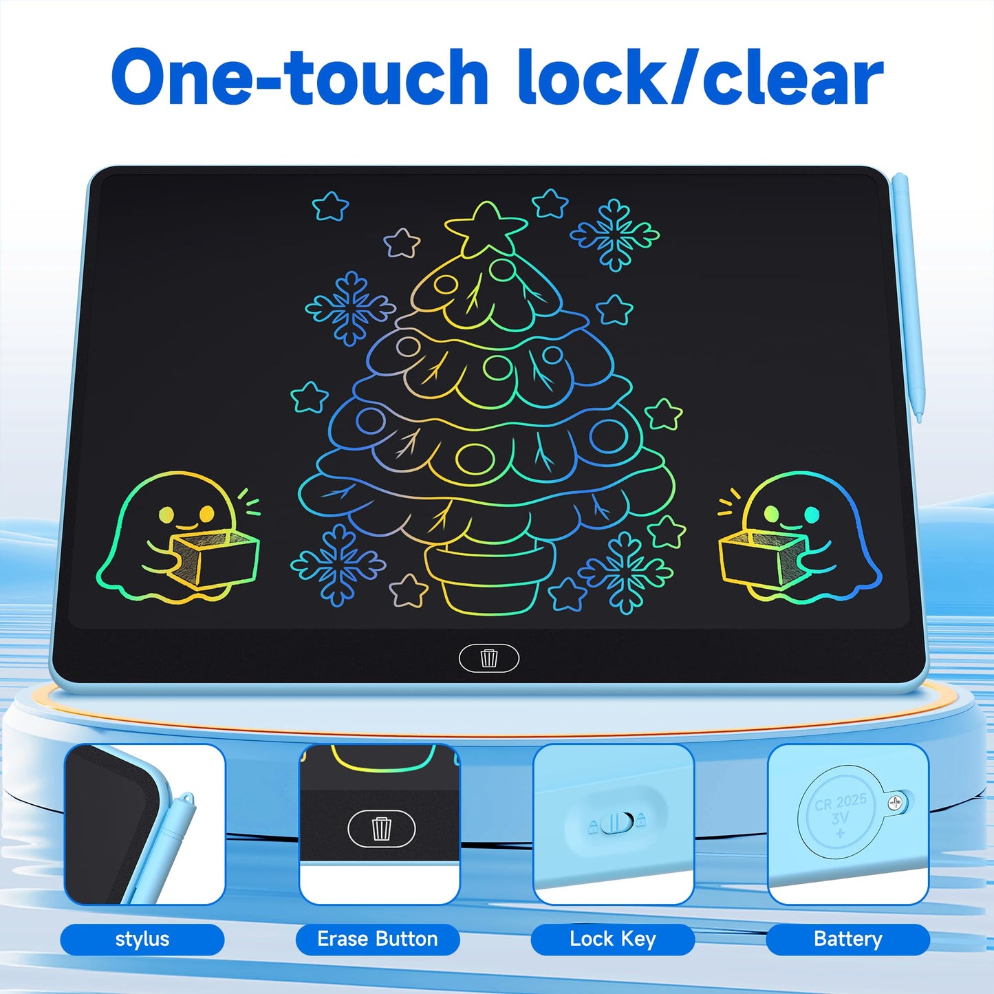 16 Inch LCD Writing Tablet 2 Pack, Large Electronic Notepad for Adults, Reusable Digital Memo Board for Office Desk and Meetings, Erasable Paper Tablet, Battery Operated（Blue & Black