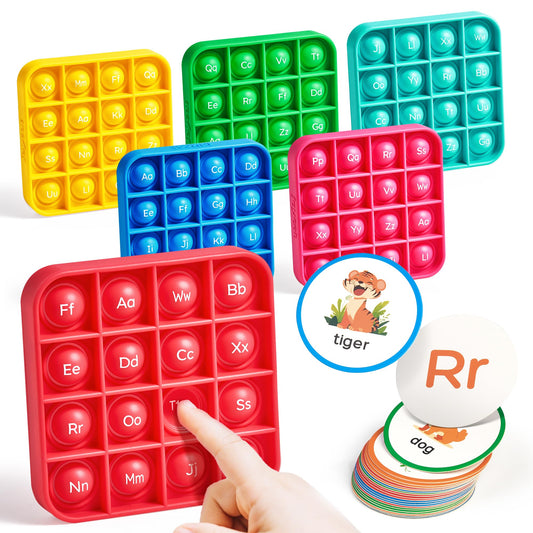 JoyCat Alphabet Bingo Game for Kids Ages 3-5, Sensory ABC Learning Toy with 6 Reusable Silicone Bingo Boards, 26 Double-Sided Letter & Picture Cards, Preschool Kindergarten Classroom Game