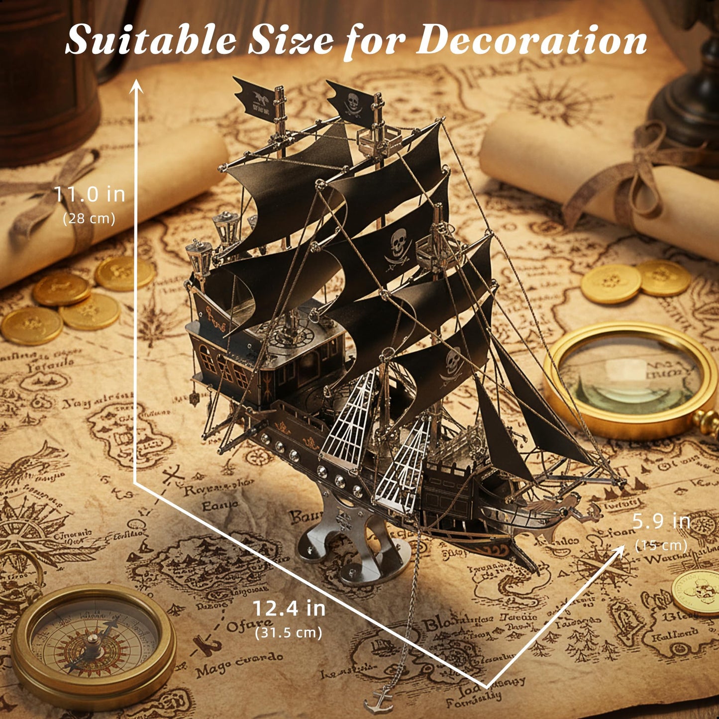 kolotesame Pirate Ship 3D Metal Puzzle Model for Adults - DIY Immersive Challenging Building Kit with Tool, 3D Puzzle Sailing Ship Model, Gift for Men or Desk Decor