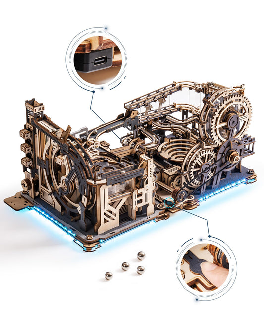 RoWood 3D Puzzles for Adults, 3-in-1 Wooden Marble Run, Includes Spaceport LGC01, Night City LGA01 & Link Pack - Awesome Gifts for Adults & Teens