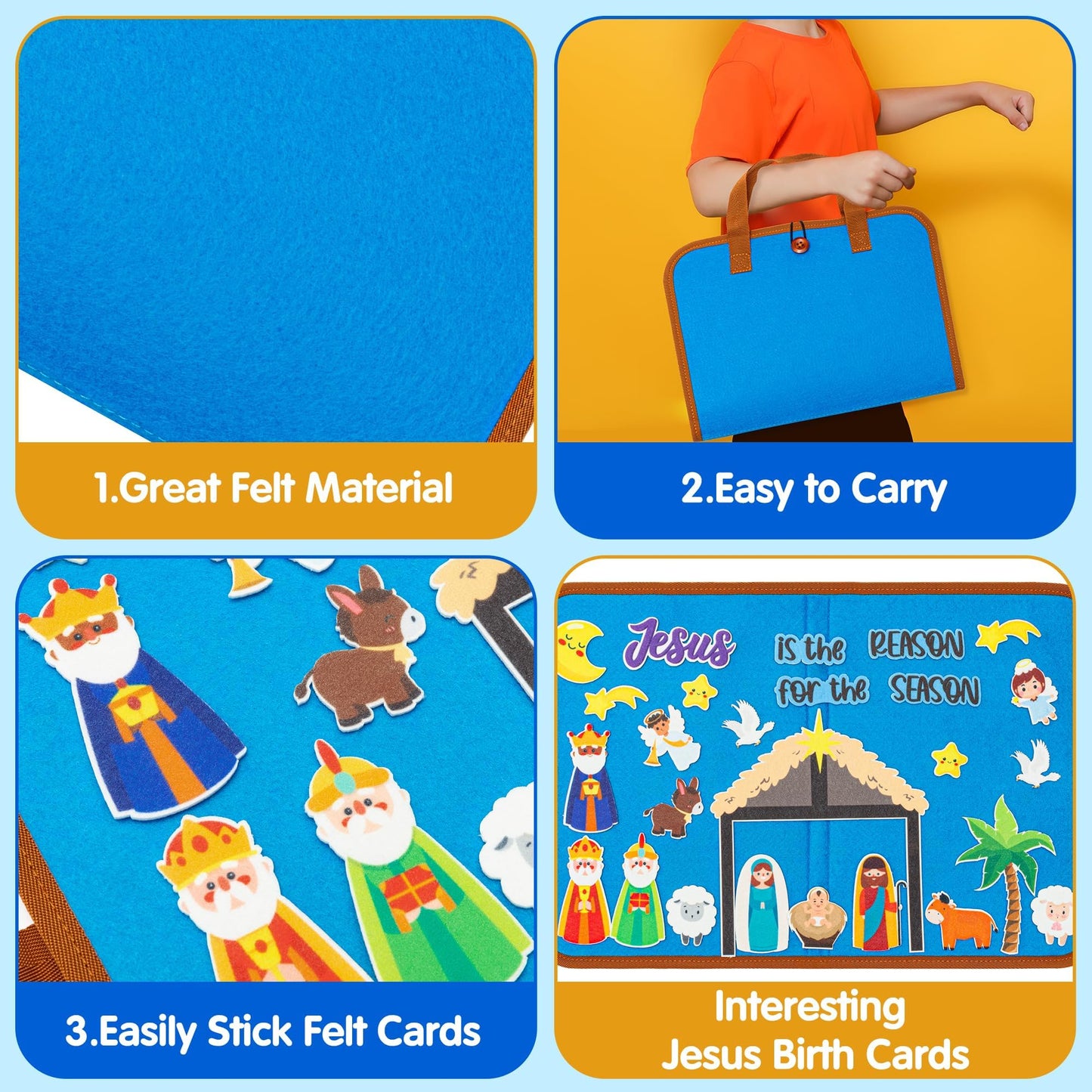 WATINC Travel Felt Board Story Set - 28PCS Portable Felt Board Educational Birthday Gift for Boys & Girls, Themed Storytelling Preschool Early Learning Interactive Play Kit for Toddler (Nativity)