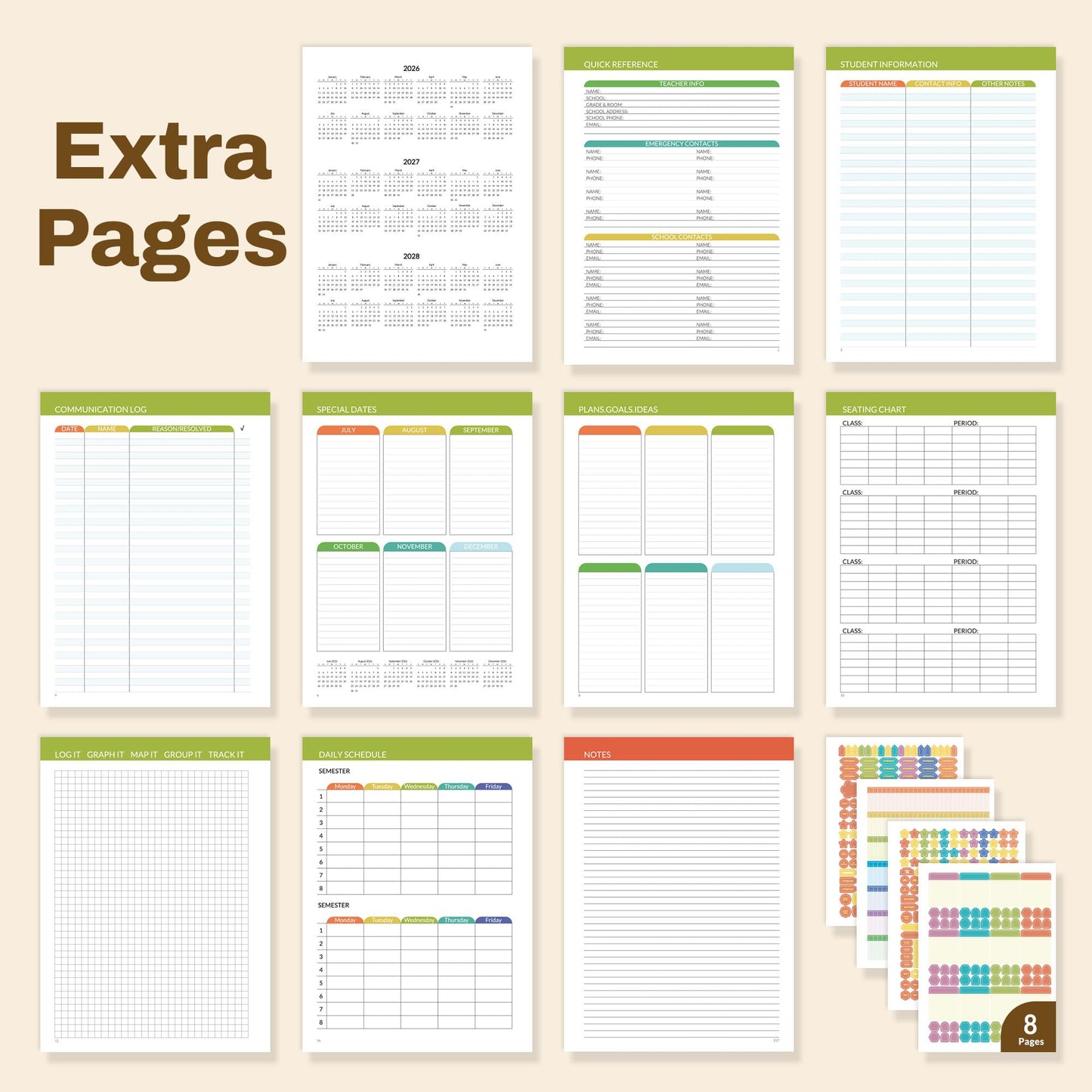 SUNEE Deluxe Teacher Planner 2026-2027, Lesson Planner Book with 7 Periods Jul 2026 - Jun 2027, 8.5" x 11" Weekly and Monthly Organizers with Colorful Tabs, Planning Stickers,120gms Paper,Retro Floral
