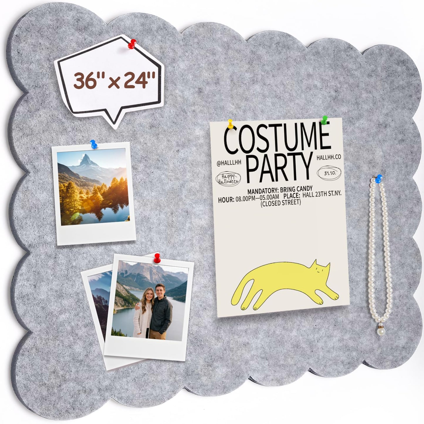Felt Bulletin Board 36" x 24" Cork Board Alternative,Decorative Felt Pin Board Foldable Cork Boards for Walls Self-Adhesive Cork Board for Home Office Classroom Pin Board (Light Gray)