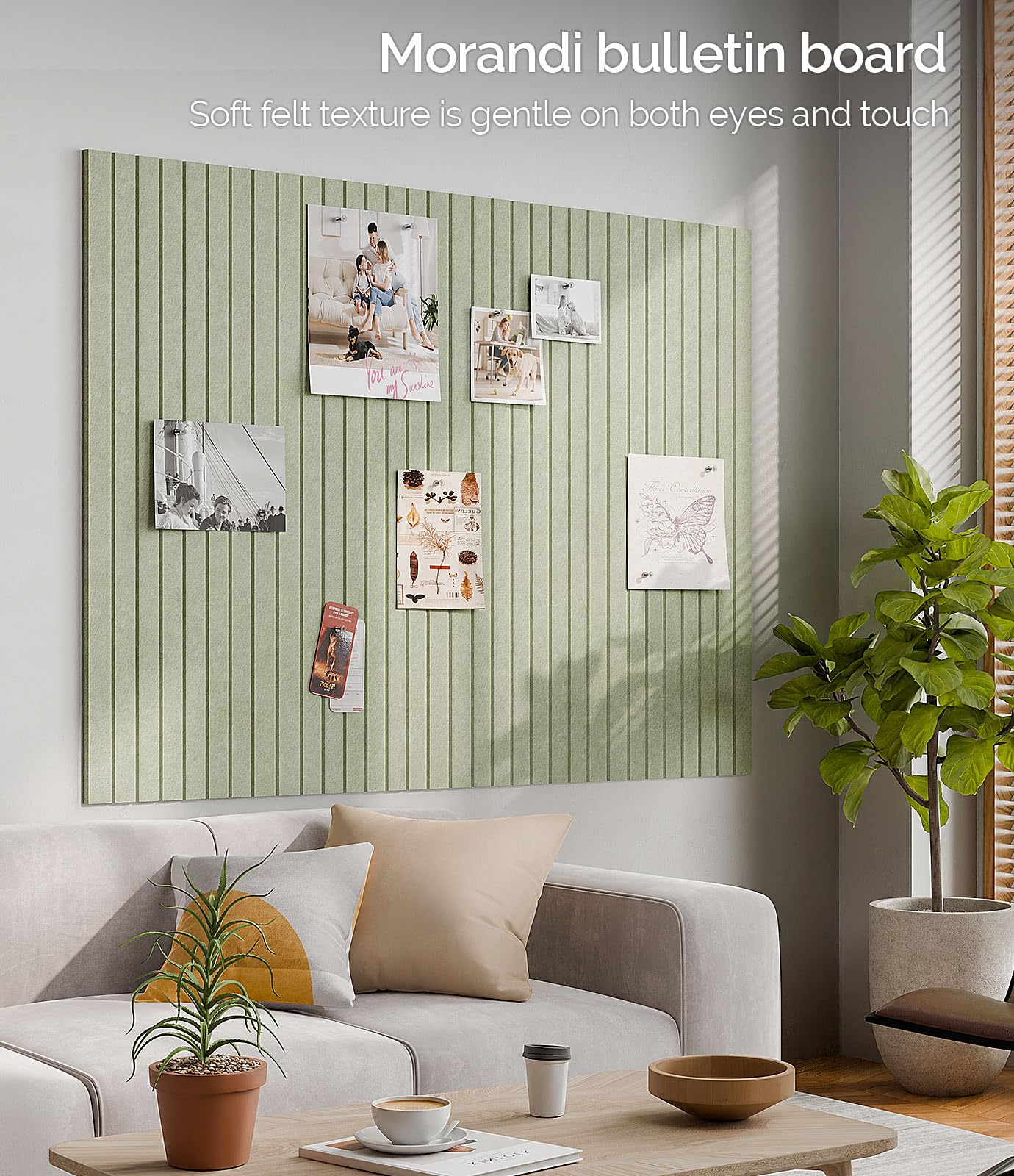 Bounmer Large Cork Board Alternative 48“ x 36”, 12-Pack Felt Bulletin Board Tiles with 60 Safe Removable Adhesive Tabs & 30 Pushpins, Cork Boards for Office Walls Decor (Sage)