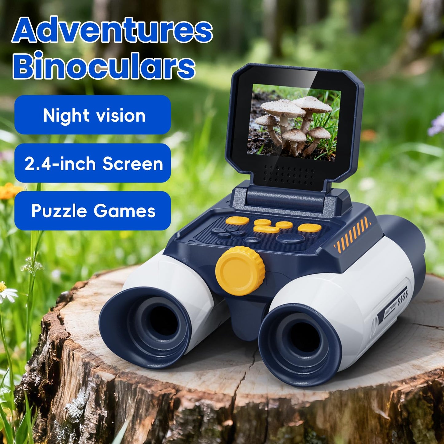Aspoven Binoculars for Kids, Night Vision with 2.4" Screen, HD Digital Binoculars for Boys and Girls Ages 4-12, Portable Kids Binocular, Photo Video Capture & 9 Puzzle Games (White)