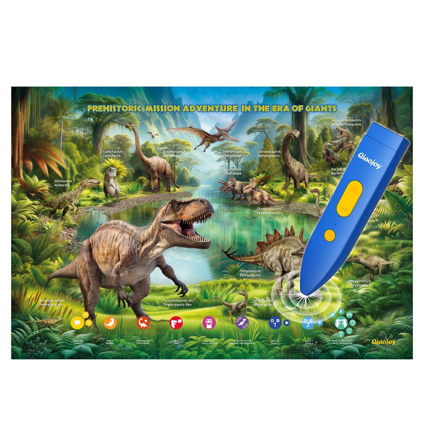 Interactive Dinosaur Toys Learning Poster, Dinosaur Talking Poster, Bilingual Dinosaur Talking Educational Children Toy with Sound Effects, Dinosaur Toys for Ages 3-12, Best Dinosaur Party Gift