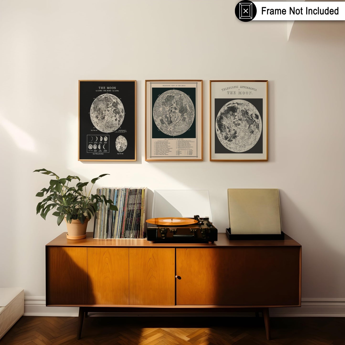 Poster Master 3-Piece Moon Wall Art Set, 8x10 Unframed Art Print Posters, Lunar Home Decor, Astrological Room Decoration Poster, Black & White Moon Design, Gift for Planetary Astrology Fans