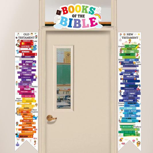 Yopyame Books of the Bible Banners Posters - 16PCS Books of the Bible Door Border Door Cover for Scripture Home Church Decor Religious Christian Educational Posters for Classroom Sunday School Decor