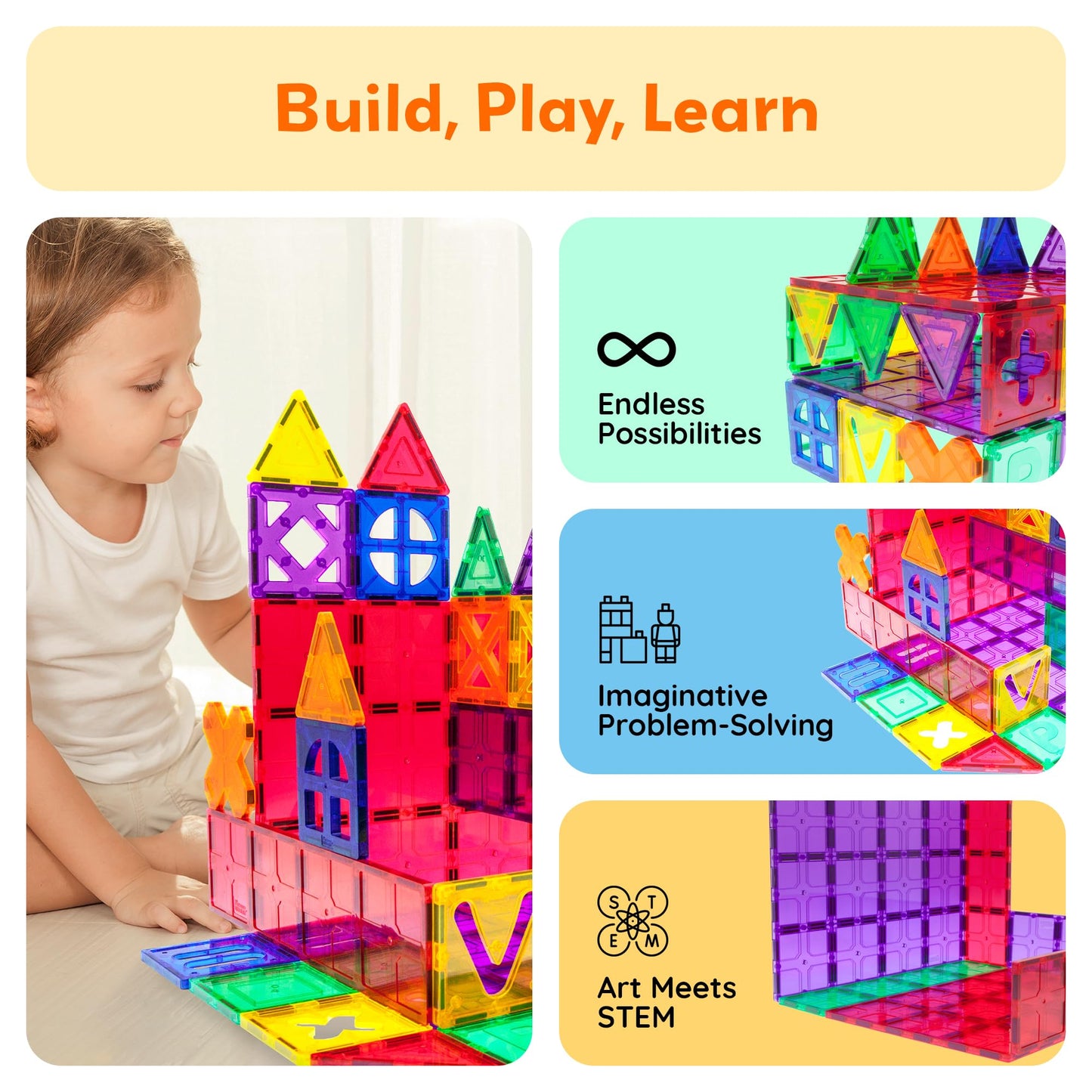 PicassoTiles Large Stabilizer Building Block Base Magnetic Building Block Tiles Jumbo XL Plate Foundation Kit Magnet Tile Stacking STEM Toy Set Compatible Education Construction Learning Square Set