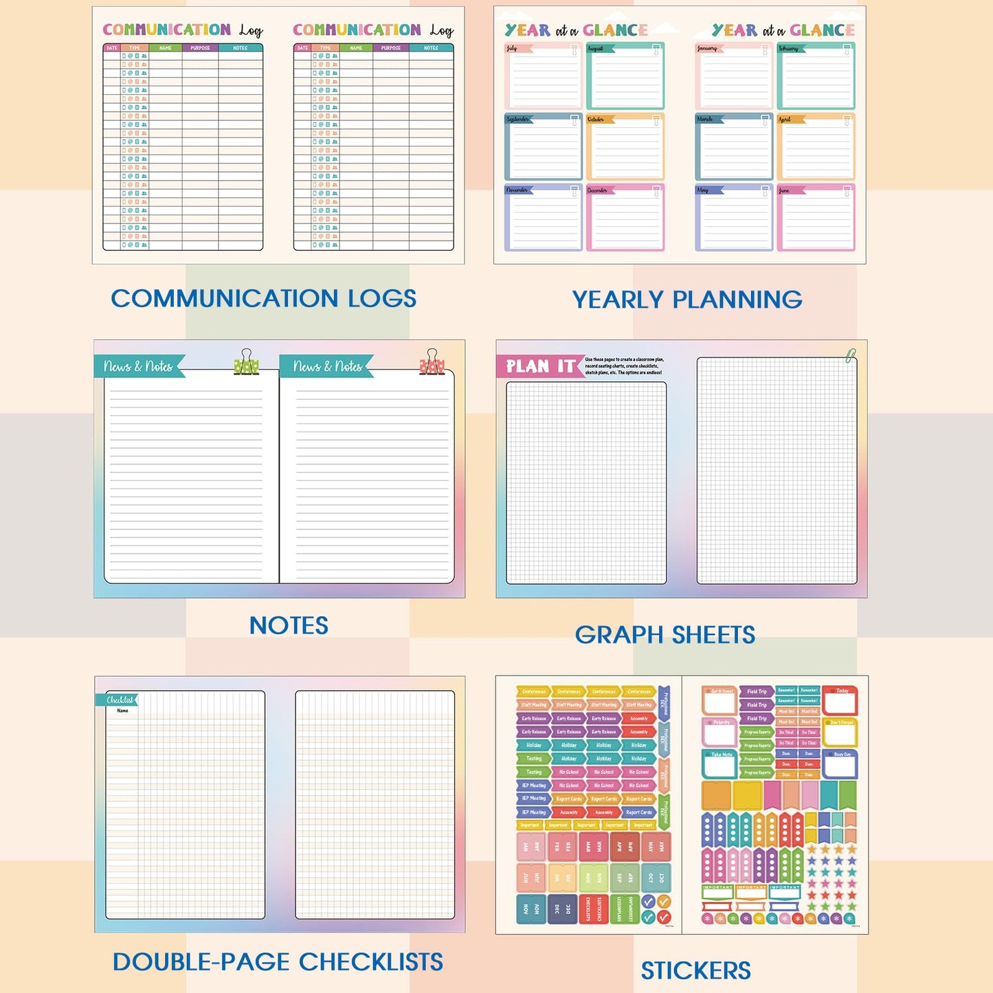 Teacher Planner - Undated Teacher Planner, 8.5" x 11", Lesson Plan Book With Stickers, Class Schedule, Weekly Calendar, Great for School