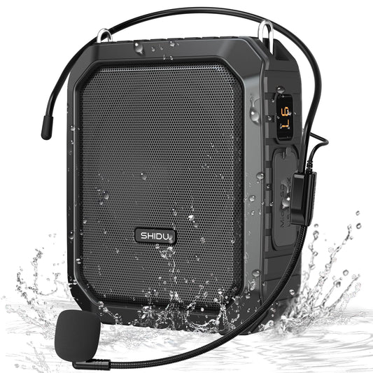 SHIDU Voice Amplifier for Teacher with Portable Microphone and Speaker, 18W Microphone with Speaker with Wired Mic Headset, IPX5 Waterproof Bluetooth Speaker Systems for Guide, Coach (NOT Wireless)
