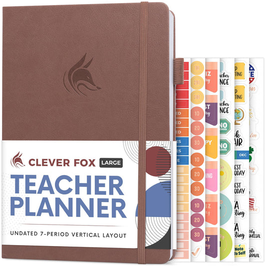 Clever Fox Teacher Planner – School Year Planner with Calendars & Lesson Plans – Teacher Plan Book for Classroom & Homeschool Organization - Undated, 7x10″, Hardcover (Dark Terracotta)