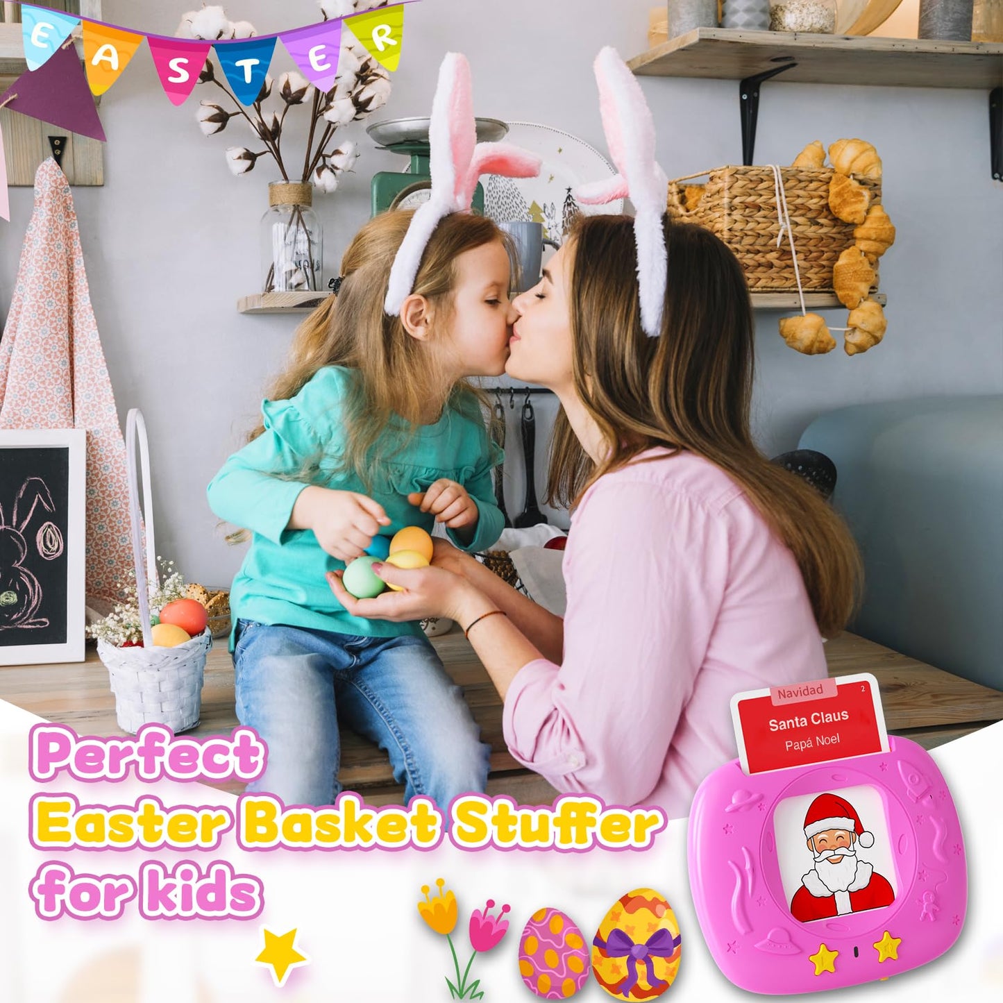 HOMESTEC Toddlers Bilingual Spanish & English Talking Flash Cards with 288 Sight Words, Speech Therapy Toys for 1 2 3 4 5 6 Years Old Boys and Girls, Learning Educational Kids Gifts (Pink)