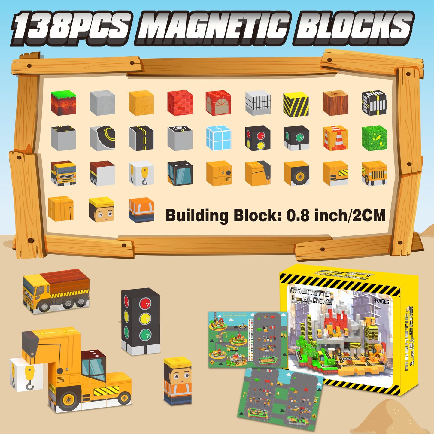 138PCS Magnetic Blocks - Magnetic Building Blocks Magnet Block Cubes Construction Set, STEM Montessori Sensory Stacking Toys for Kids Boys Girls Ages 3 4 5 6 7 8-12 Holiday Christmas Birthday Gifts