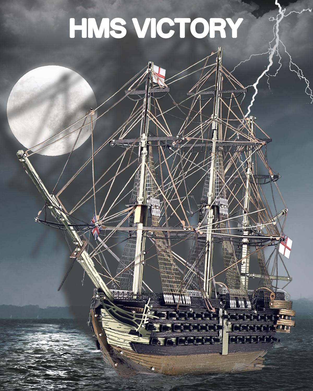 Piececool 3D Metal Puzzles for Adults, HMS Victory Battleship Model Kits Crafts for Adults to Build DIY Models Puzzles, Ideal Creative Great Gift for Family Time Home Decor- 389Pcs