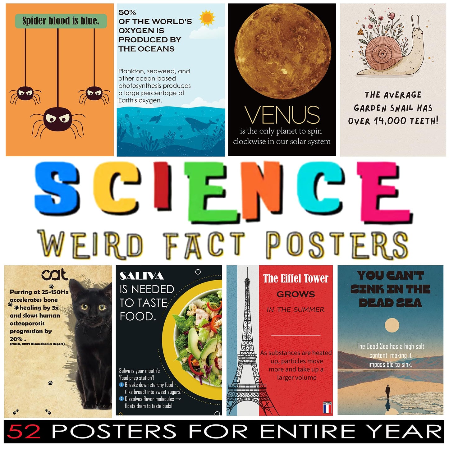 1step2dream Funny Science Posters for Elementary Classroom - Weird Educational Bulletin Board Decor with Amazing Facts - Inspire Students with Thought Provoking STEM Displays
