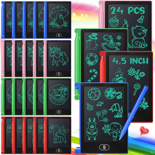 Zhehao 24 Pack LCD Mini Writing Tablet for Kids 4.5 Inch Doodle Board Bulk Erasable Reusable Electronic Drawing Pad Birthday Party Favors Goodie Bag Classroom Gifts(Blue,Pink,Green,Red)