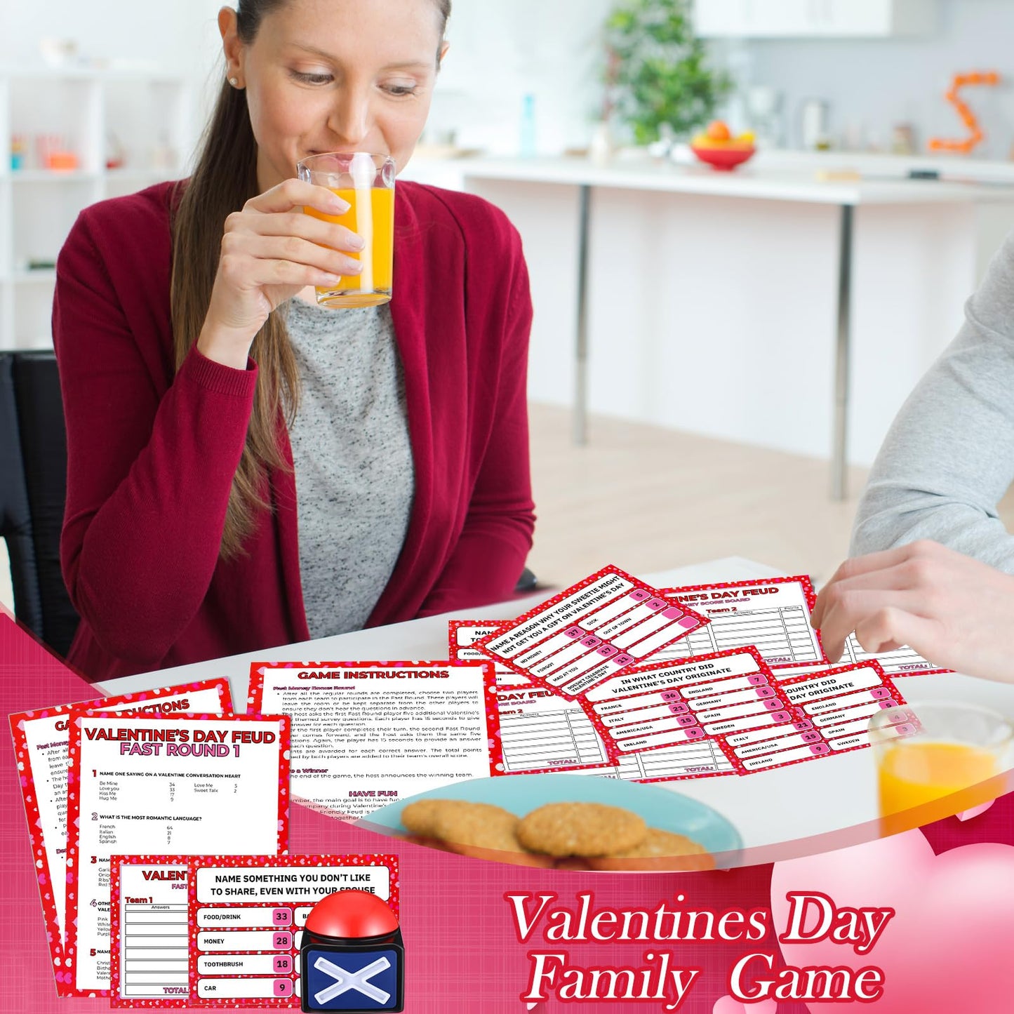 Syhood Valentine's Day Friendly Feud Game with 2 Answer Buzzers, Galentines Family Trivia Quiz Game Night, Fun Party Activities for Adults, Office, Classroom, Large Group and Team Building