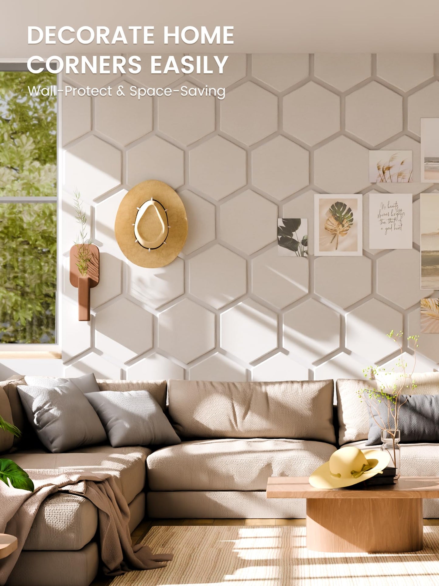 Fluxynara Hexagon Cork Board Alternative for Walls Decor-8-Pack Felt Bulletin Board Tiles,with 30 Pushpins,50 Adhesive Tabs for Office,Classrooms & Home Pin Board Felt Board-Milky White