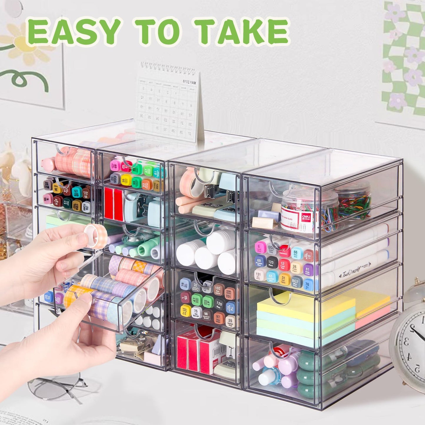 VZKAH Acrylic Organizer with Drawers | 20 Drawers 4 Sets | Desk Organizer and Storage, Clear Makeup Organization, For Office/Art Supply/Craft Storage and Organization