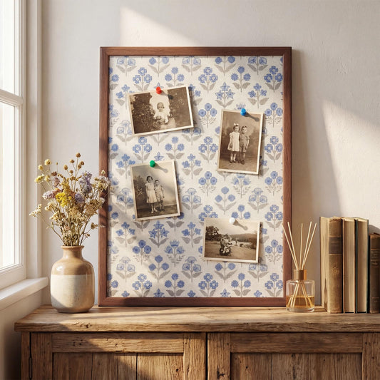 Leinuosen 17" x 23" Linen Cork Board for Walls Decorative Blue Floral Cork Boards Wood Framed Bulletin Boards, Picture Display Vision Pin Corkboards for Farmhouse Home Room Office Cottagecore Decor
