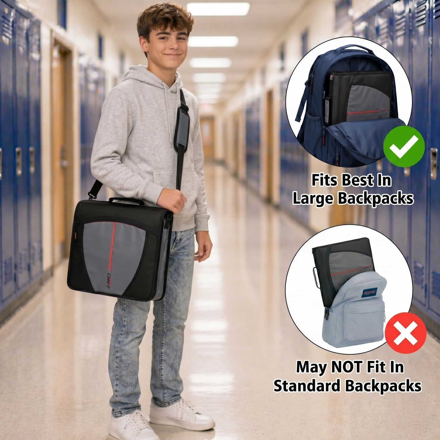 Case-it Mighty Zip Tab Zipper Binder, 3" O-Ring with 5-Color tabbes, Expanding File Folder and Shoulder Strap and Handle, D-146-Denim Blue