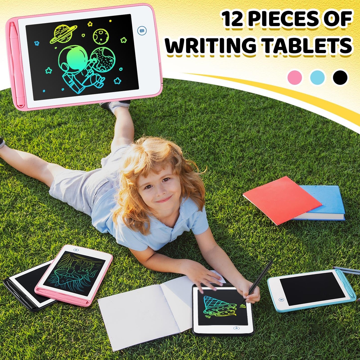 Zhehao 12 Pcs LCD Writing Tablet for Kids Colorful Drawing Doodle Board Drawing Tablet Erasable Reusable Electronic Draw Pad Gift for Boy Girl Educational Learning(6.5 Inch Screen,Fresh Color)