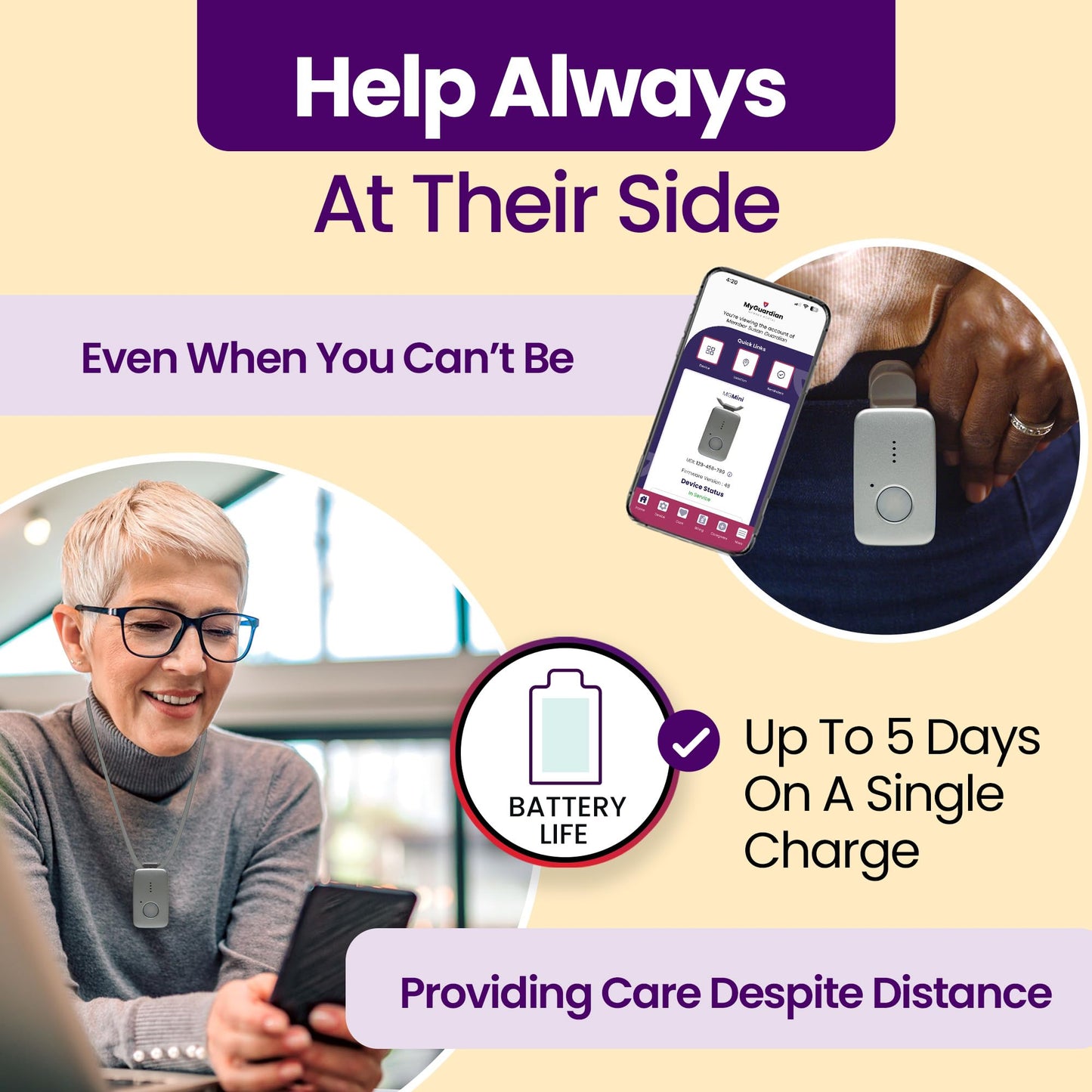 Medical Guardian MGMini | Get Help Instantly & Stay Independent | Medical Alert Device for Seniors | 24/7 Monitoring, GPS Tracking, Emergency Button | Subscription Required | Silver