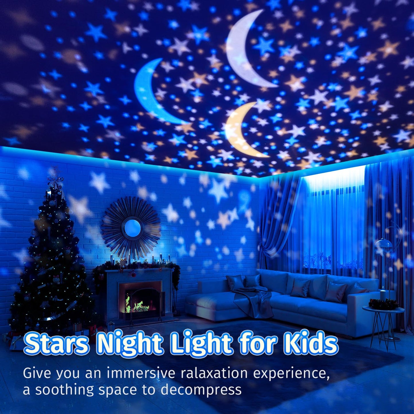 One Fire Night Light Projector, 105 Lighting Modes, Dimmable, 360? Silent, Blue, Model 2017-1, Kids Room Decor