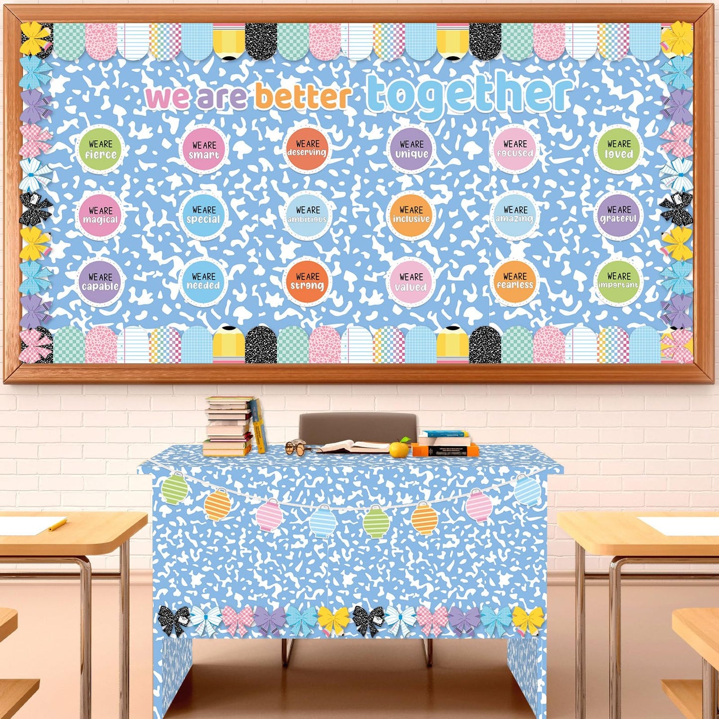 Composition Blue Bulletin Board Paper Roll Blue Dot Bulletin Board Background Paper Fade Resistant Classroom Decoration Poster for Art Craft DIY Projects Home Office Wall Party Supplies 17.7in x 20ft