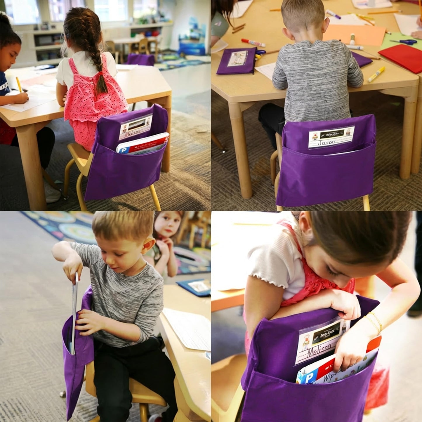 Seat Sack Small Chair Storage Pocket - 12 Inches, Purple - Perfect Organizer for Classroom Chairs, Durable and Spacious Chair Pocket for Classroom Storage and Organization