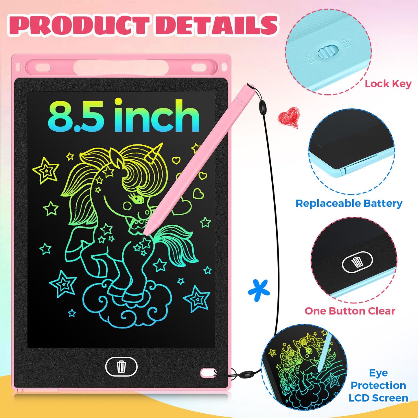 Zhehao 20 Pack LCD Writing Tablet for Kids: 8.5 Inch Colorful Drawing Doodle Boards - Reusable Erasable Doodle Board Educational Learning Toys Gifts for Toddlers Ages 3-8 Party Favors(Pastel,Cute)