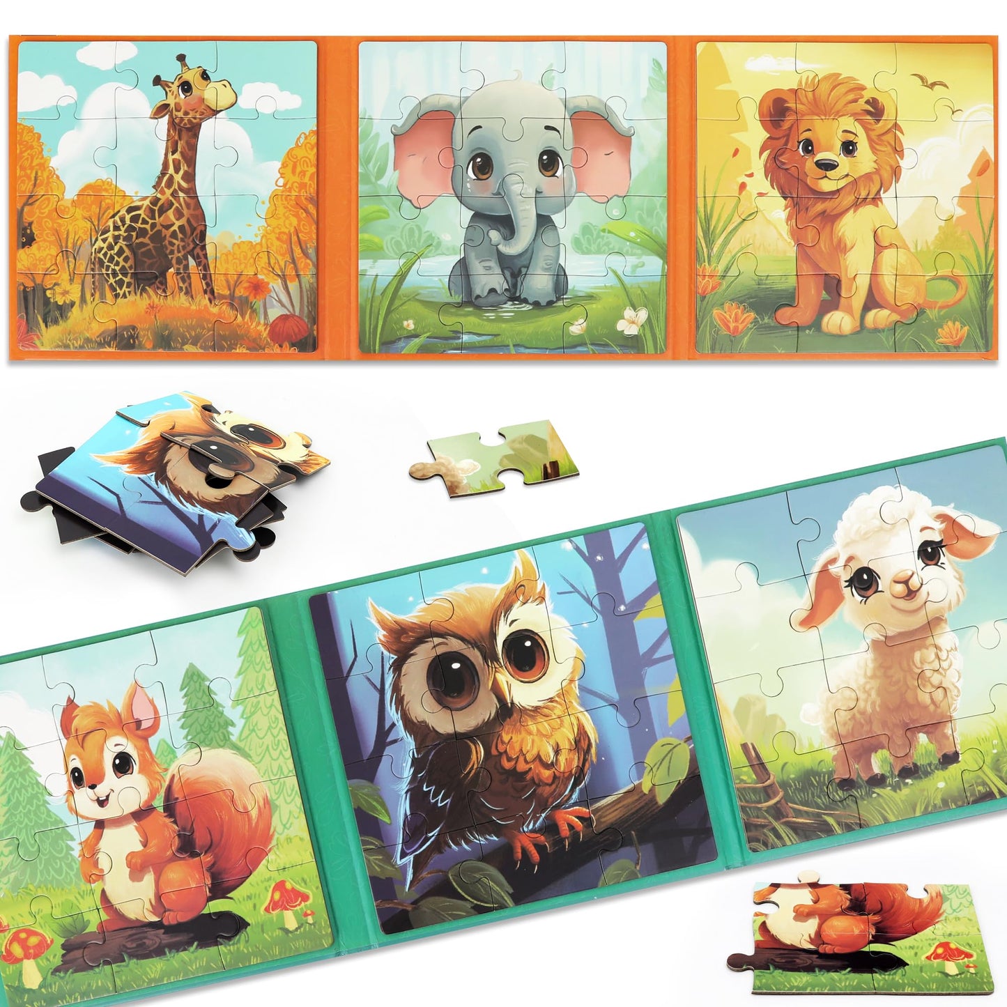 Magnetic Puzzles for Toddlers 3-5 2PK-72PCS-6 Animal Themes Magnetic Puzzles for Kids 4-6 Travel Puzzle for Airplane/Car/Road Trip/Gift Toys for 3 4 5 6 Year Old Girls and Boys
