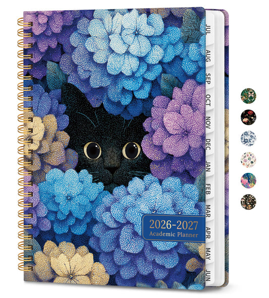 Academic Planner 2026-2027, Monthly and Weekly Calendar Planner, July 2026 - June 2027, Pretty Hardcover Teacher Student Planning Agenda Book with Tabs, Fit for School Office Supplies, 6.3" x 8.5", Hydrangea Hideaway